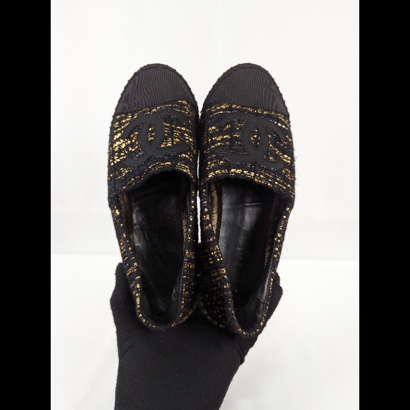 莉亞精品♡CHANEL 黑頭金絲漁夫鞋 尺碼37 二手美品-1