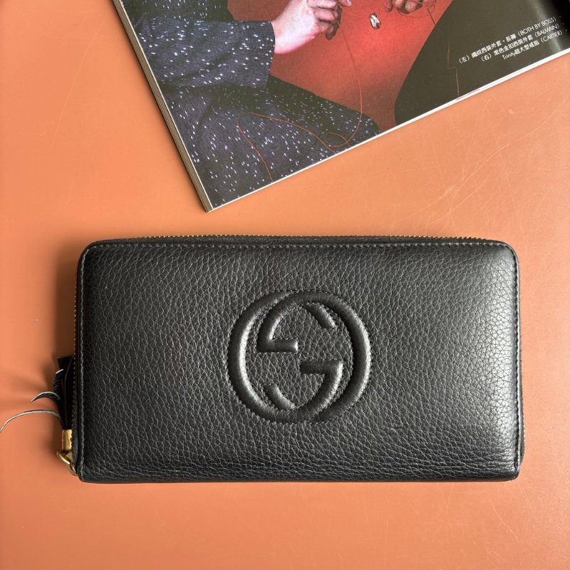 ::GUCCI:: 291102 Soho黑色皮革雙G壓紋流蘇拉鍊長夾-1