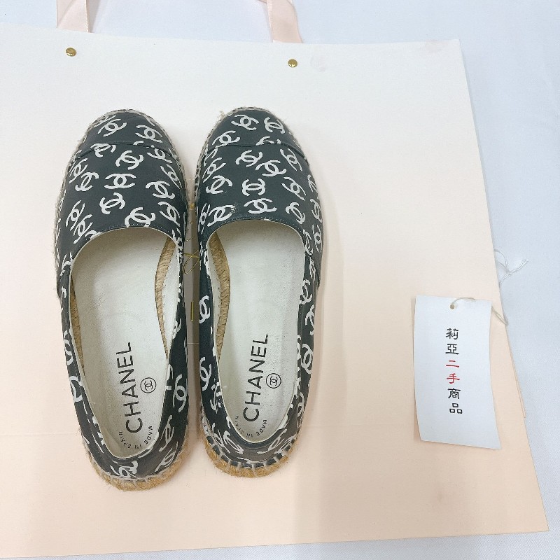 莉亞精品♡CHANEL 滿印logo皮面漁夫鞋 尺碼39 二手美品-3
