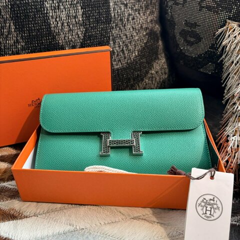 HERMES 2575.康康長夾 綠 蜥蜴扣 U刻