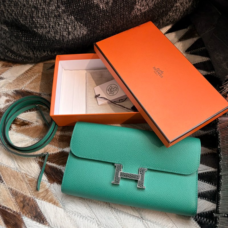 HERMES 2575.康康長夾 綠 蜥蜴扣 U刻-1