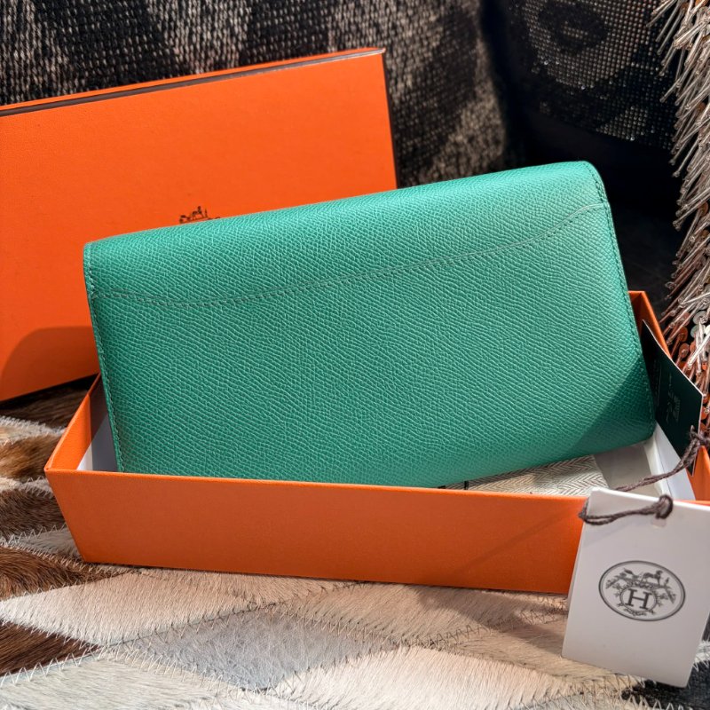 HERMES 2575.康康長夾 綠 蜥蜴扣 U刻-2