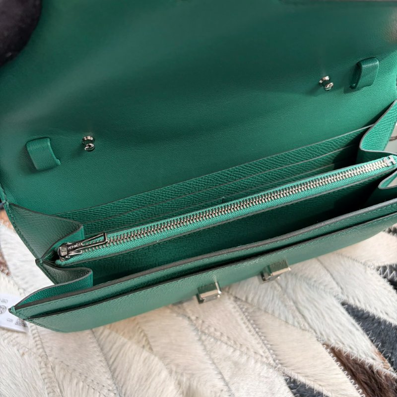 HERMES 2575.康康長夾 綠 蜥蜴扣 U刻-3