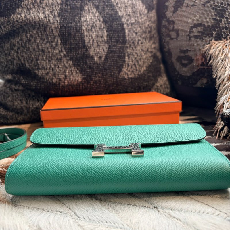 HERMES 2575.康康長夾 綠 蜥蜴扣 U刻-4