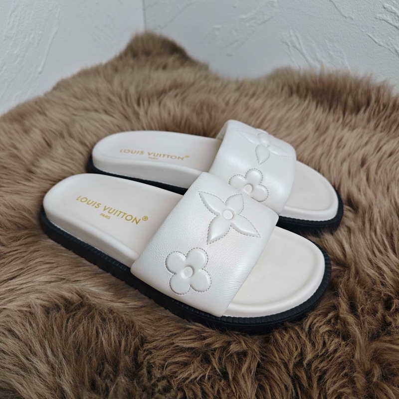 LV路易威登 Logo印花露趾 EVA 一字拖鞋 白色-0