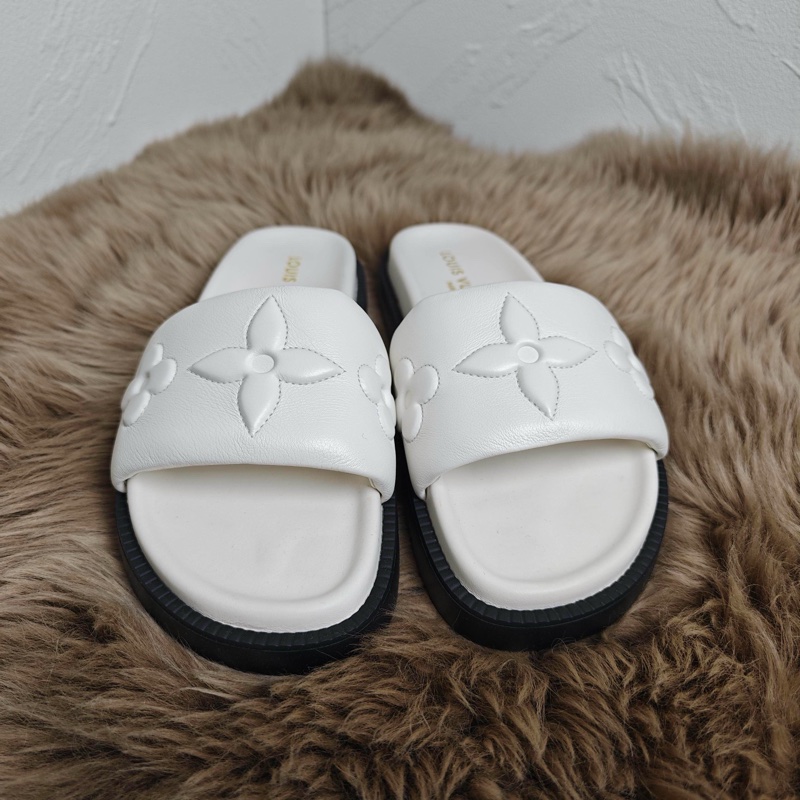 LV路易威登 Logo印花露趾 EVA 一字拖鞋 白色-1