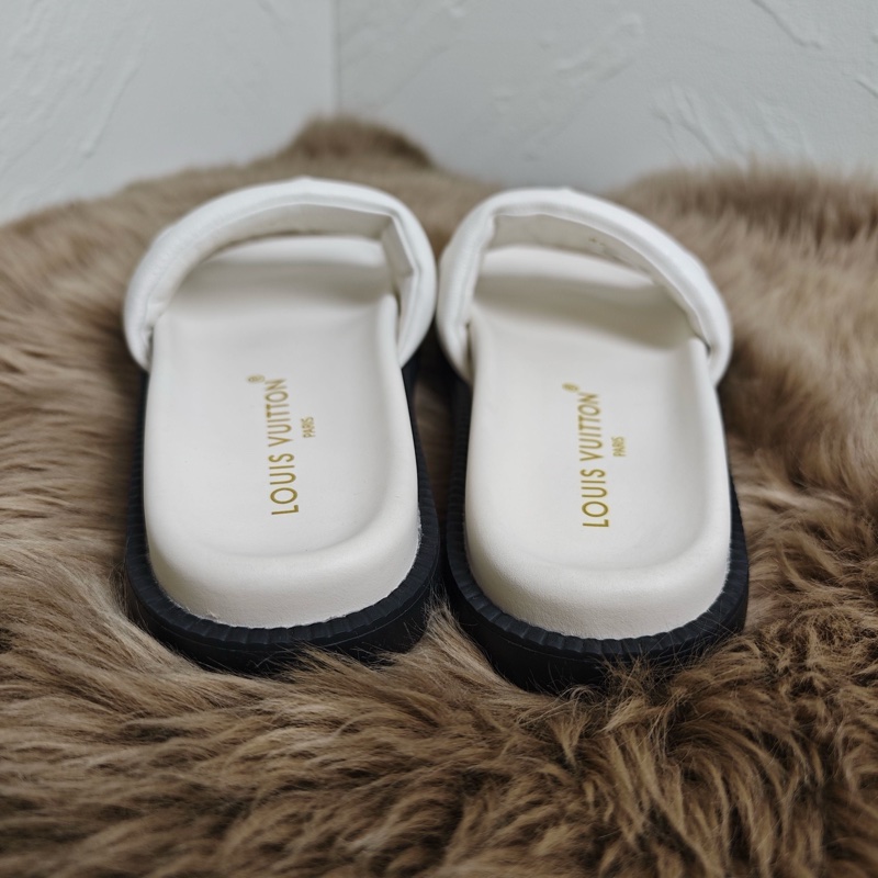LV路易威登 Logo印花露趾 EVA 一字拖鞋 白色-2