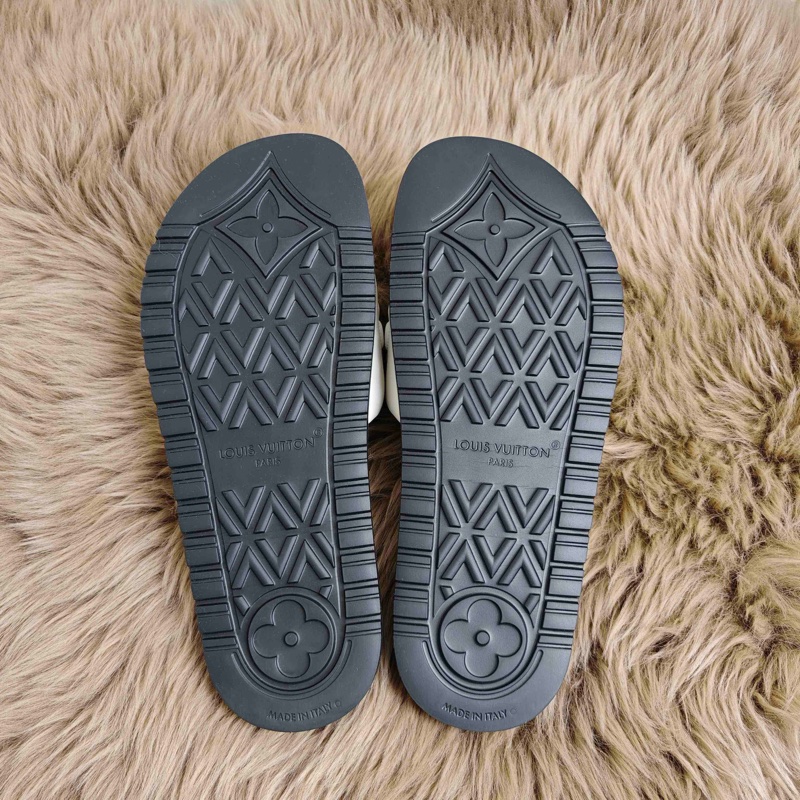 LV路易威登 Logo印花露趾 EVA 一字拖鞋 白色-3