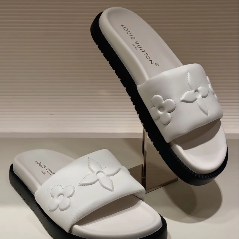 LV路易威登 Logo印花露趾 EVA 一字拖鞋 白色-5