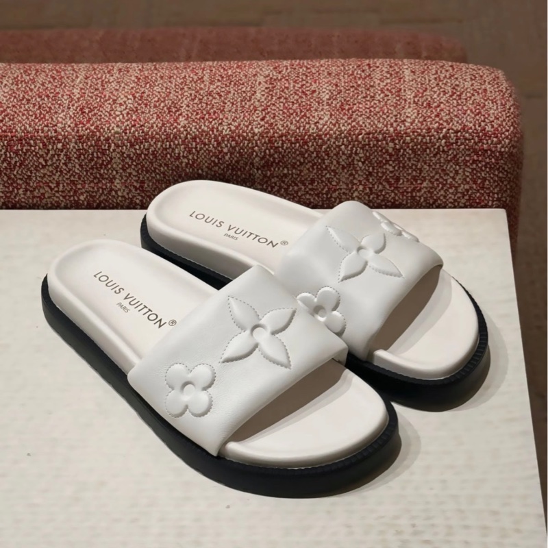 LV路易威登 Logo印花露趾 EVA 一字拖鞋 白色-6