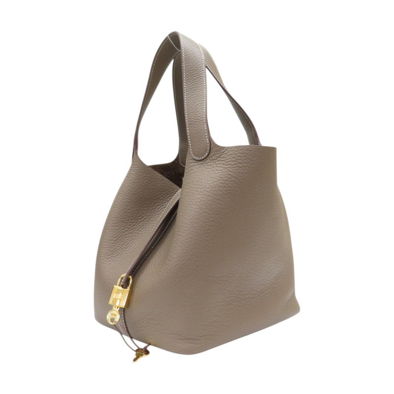 大象灰 Clemence牛皮 Picotin Lock 22 手提包 W刻 金扣【HERMES 愛馬仕】 H060991CC18-2