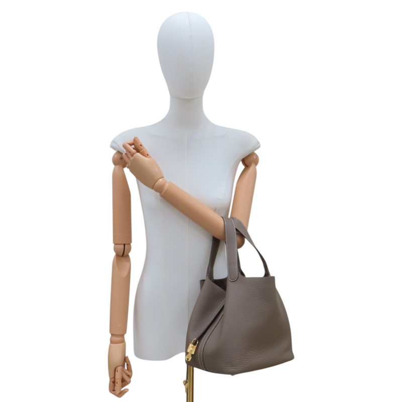 大象灰 Clemence牛皮 Picotin Lock 22 手提包 W刻 金扣【HERMES 愛馬仕】 H060991CC18-8