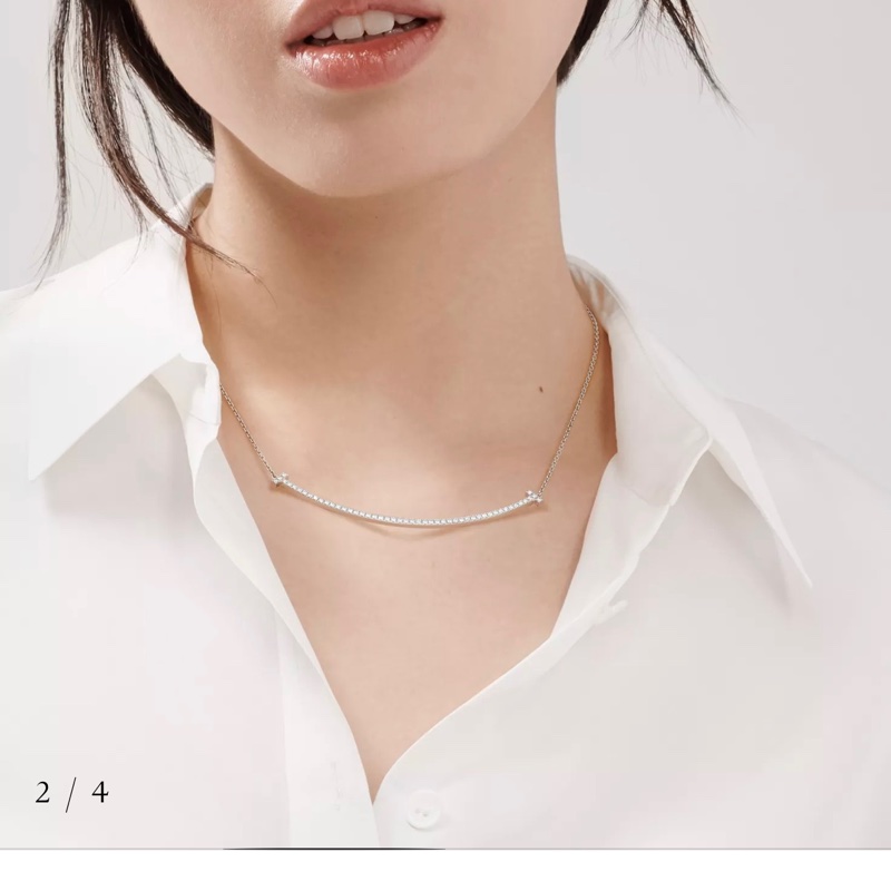 Tiffany T Smile 鑲鑽項鍊（最大號 / Extra Large） 滿鑽石白金-0