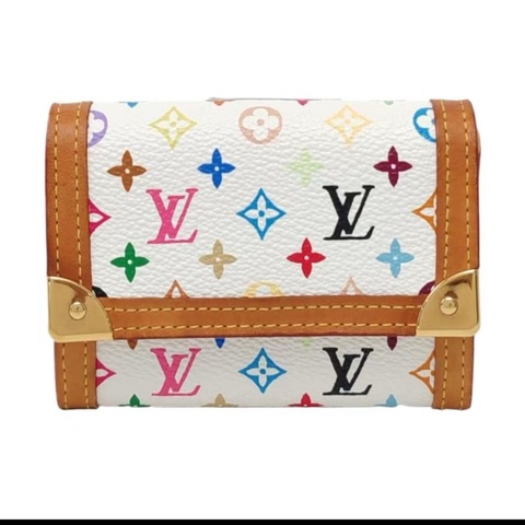 99新LV 村上隆絕版白三彩 卡包零錢包 送鏈條斜挎woc。