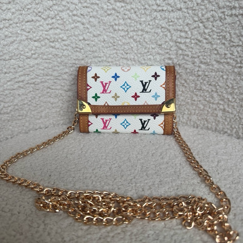 99新LV 村上隆絕版白三彩 卡包零錢包 送鏈條斜挎woc。-1