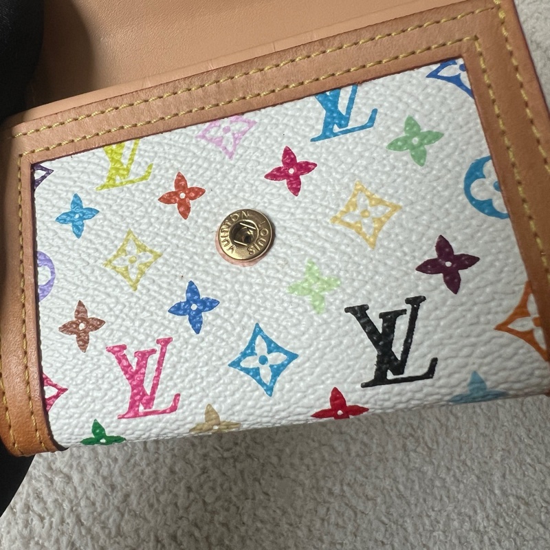 99新LV 村上隆絕版白三彩 卡包零錢包 送鏈條斜挎woc。-6