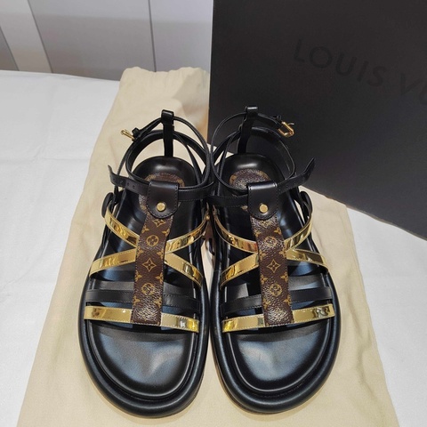 LV路易威登黑金老花凉鞋