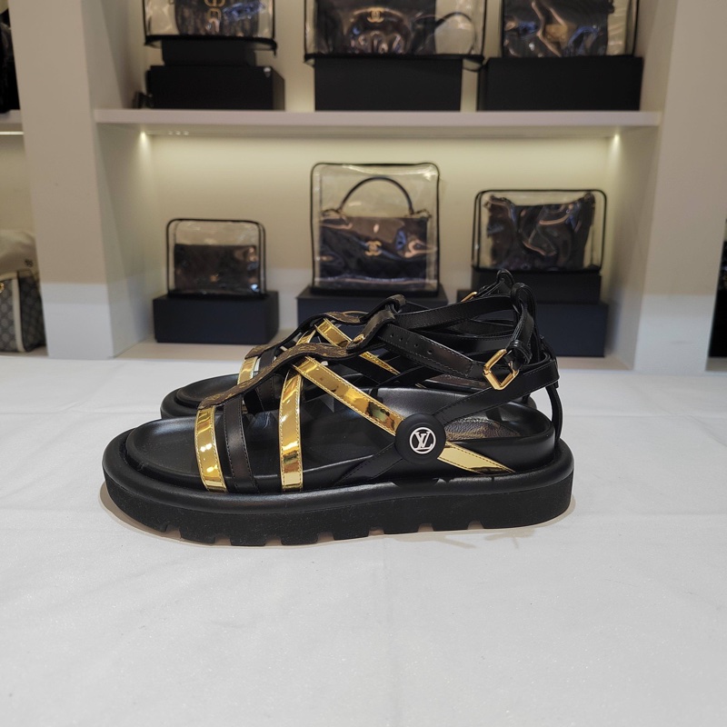 LV路易威登黑金老花凉鞋-2