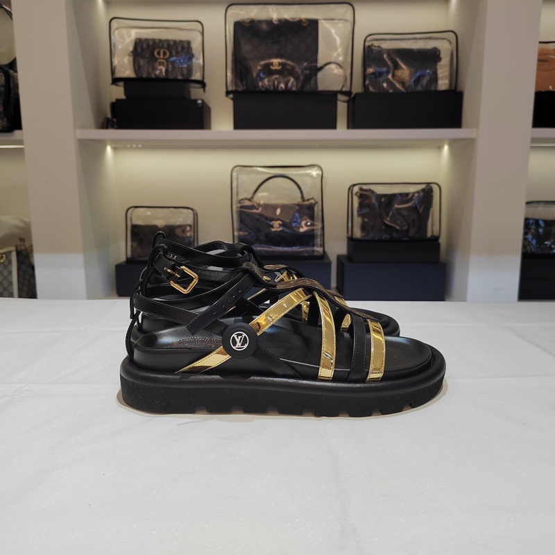 LV路易威登黑金老花凉鞋-3