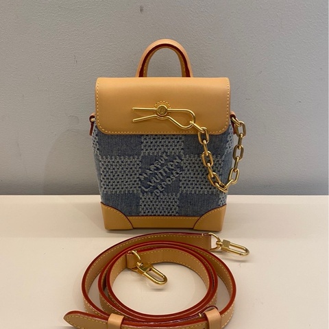 Lv steamer nano丹寧棋盤格單肩包