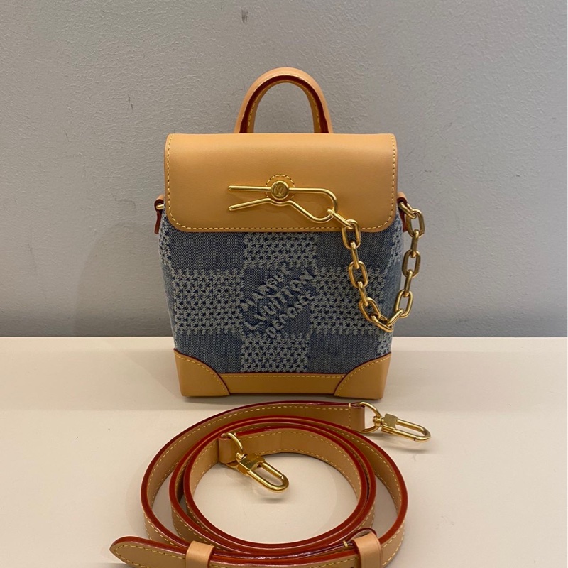 Lv steamer nano丹寧棋盤格單肩包-0