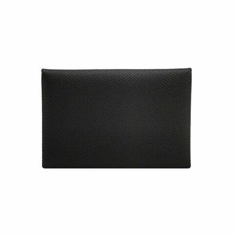 Hermes Calvi純色折疊卡包Epsom牛皮銀扣89黑色Z刻