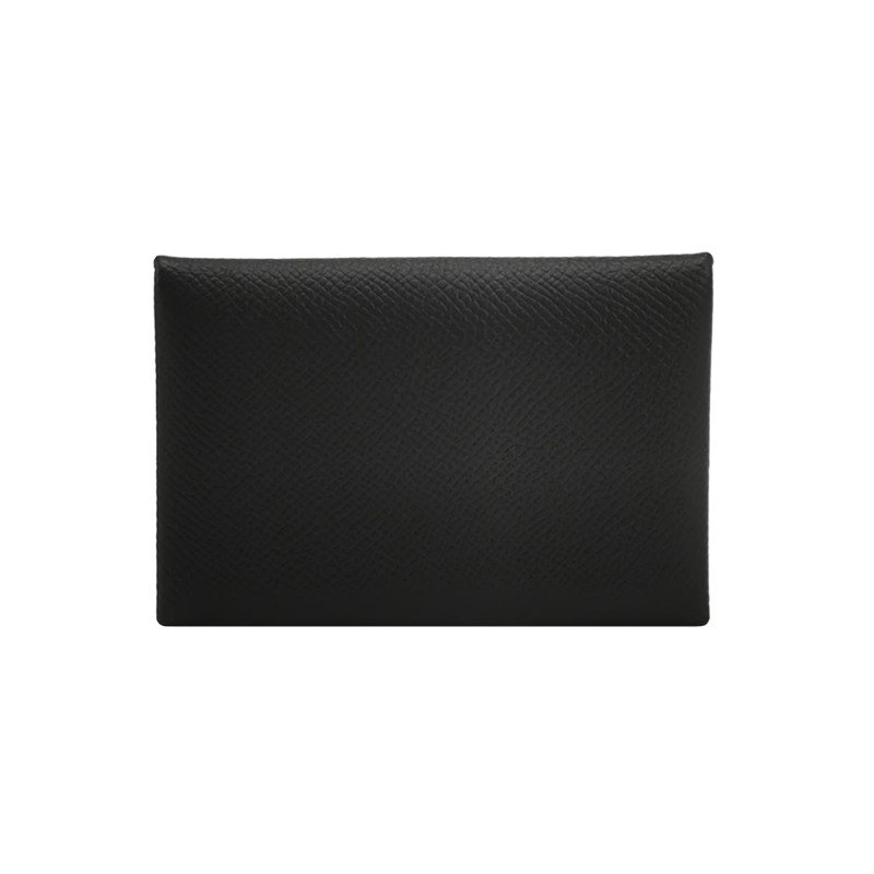 Hermes Calvi純色折疊卡包Epsom牛皮銀扣89黑色Z刻-0