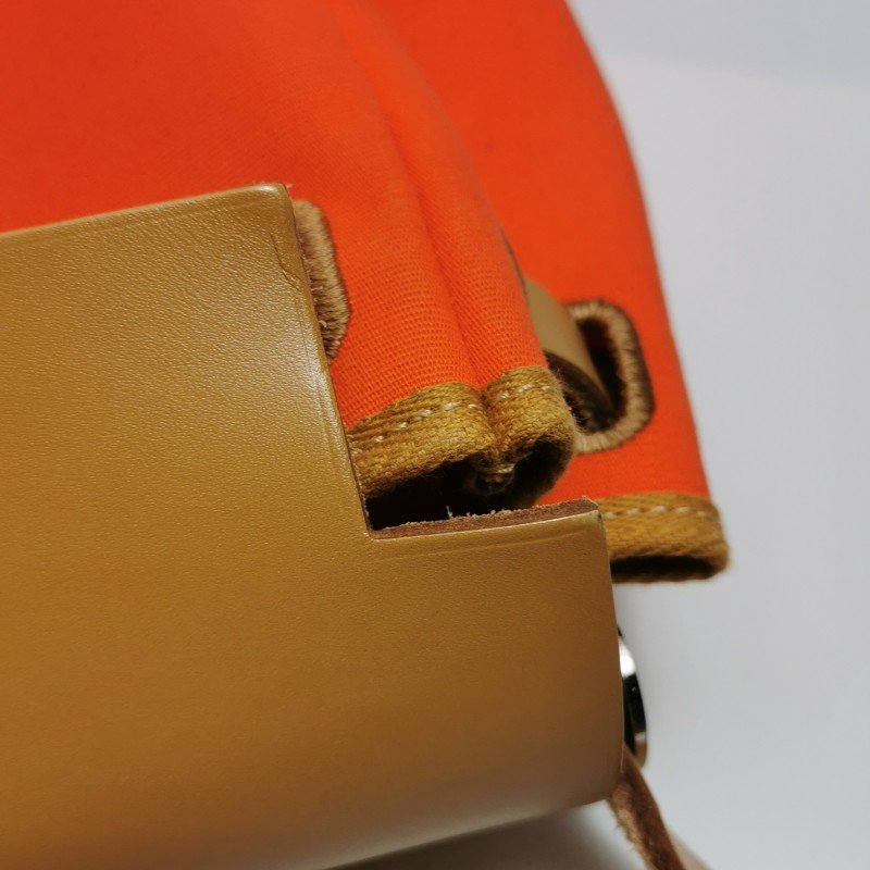 Hermes Herbag31馬鞍釘鎖扣斜挎包單肩包Hunter牛皮帆布銀扣8V罌粟橙棕色U刻-18