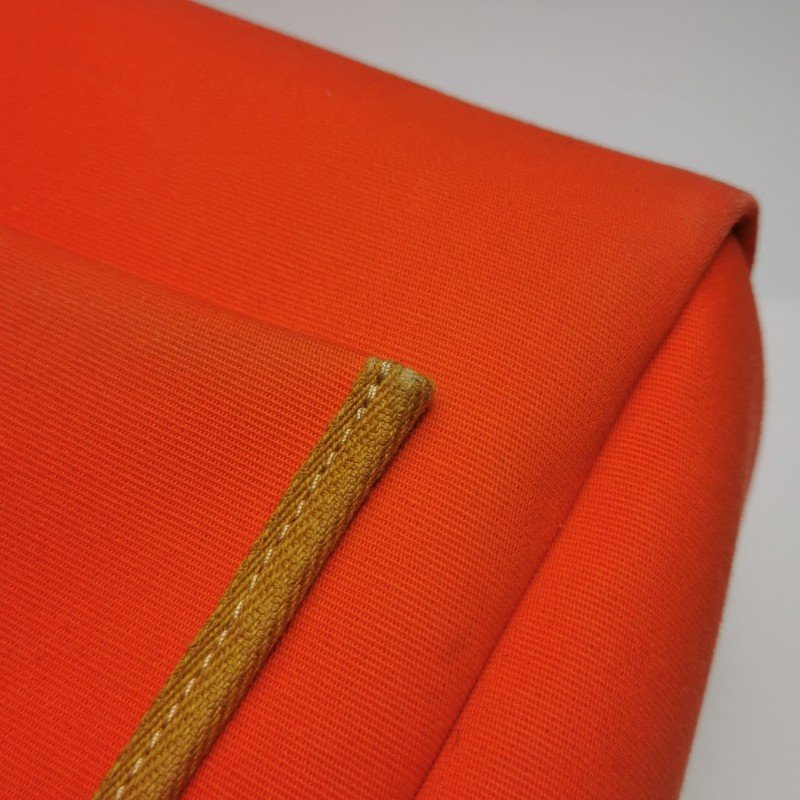 Hermes Herbag31馬鞍釘鎖扣斜挎包單肩包Hunter牛皮帆布銀扣8V罌粟橙棕色U刻-19