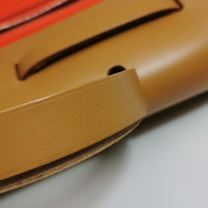 Hermes Herbag31馬鞍釘鎖扣斜挎包單肩包Hunter牛皮帆布銀扣8V罌粟橙棕色U刻-24