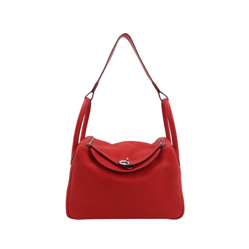 Hermes Lindy30旋扣單肩包Clemence(TC)牛皮銀扣S3心紅色D刻-0