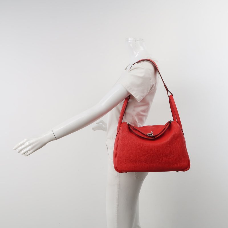 Hermes Lindy30旋扣單肩包Clemence(TC)牛皮銀扣S3心紅色D刻-1