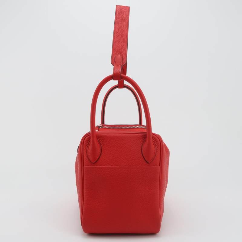 Hermes Lindy30旋扣單肩包Clemence(TC)牛皮銀扣S3心紅色D刻-2
