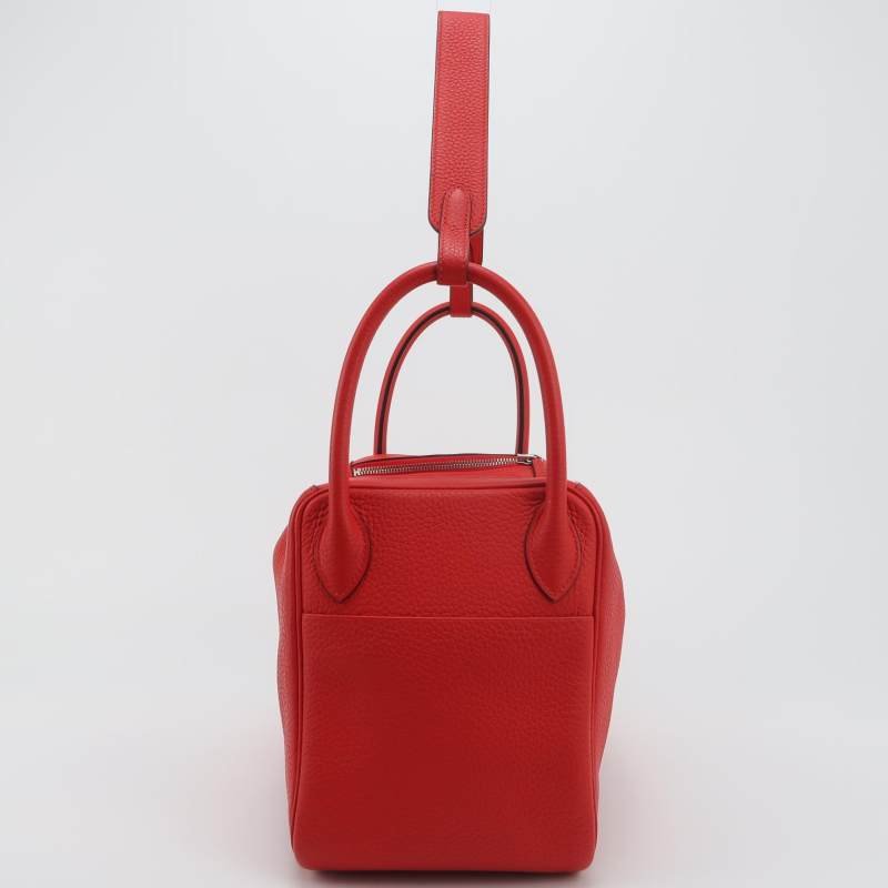 Hermes Lindy30旋扣單肩包Clemence(TC)牛皮銀扣S3心紅色D刻-3