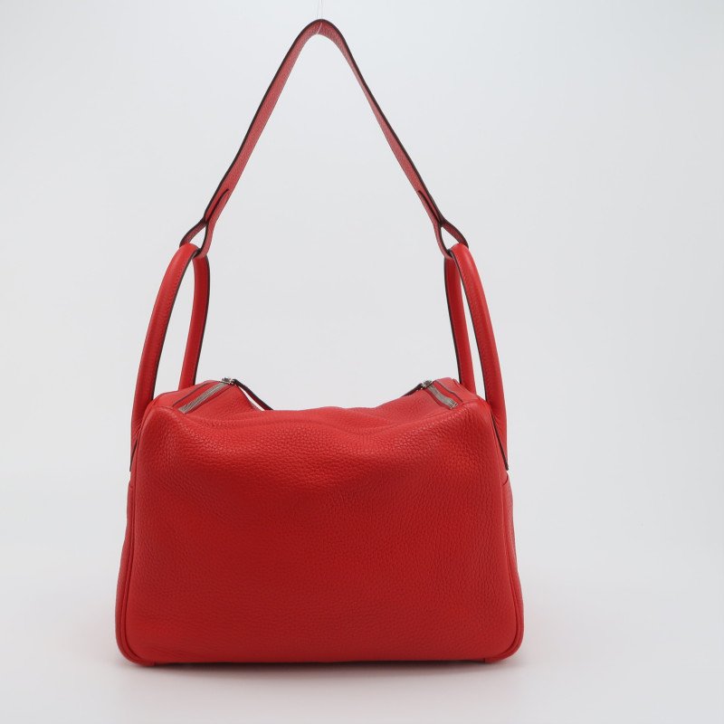 Hermes Lindy30旋扣單肩包Clemence(TC)牛皮銀扣S3心紅色D刻-4