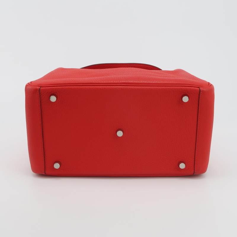 Hermes Lindy30旋扣單肩包Clemence(TC)牛皮銀扣S3心紅色D刻-5