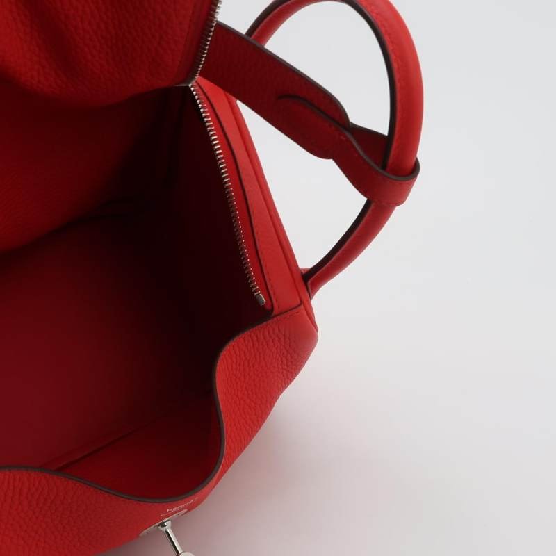 Hermes Lindy30旋扣單肩包Clemence(TC)牛皮銀扣S3心紅色D刻-6