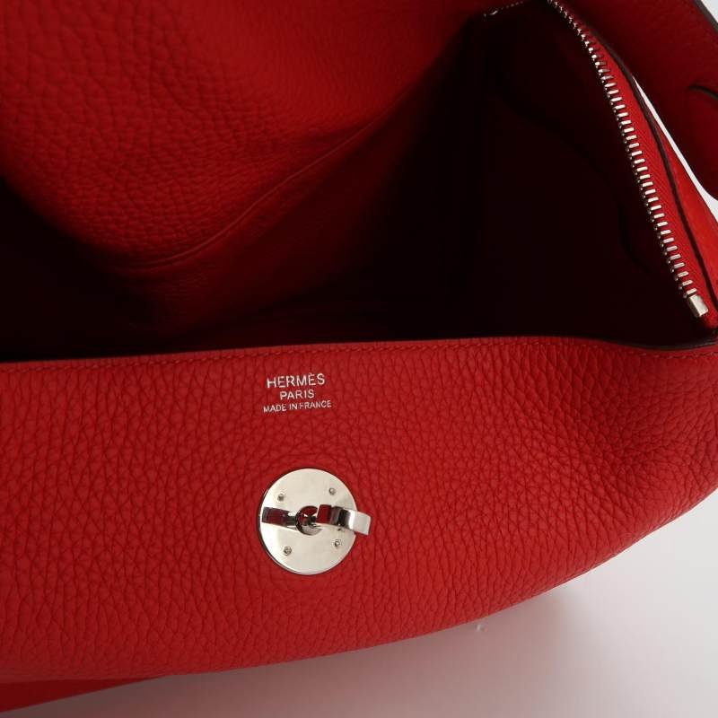 Hermes Lindy30旋扣單肩包Clemence(TC)牛皮銀扣S3心紅色D刻-7
