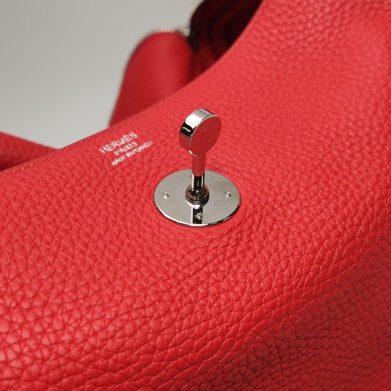 Hermes Lindy30旋扣單肩包Clemence(TC)牛皮銀扣S3心紅色D刻-13