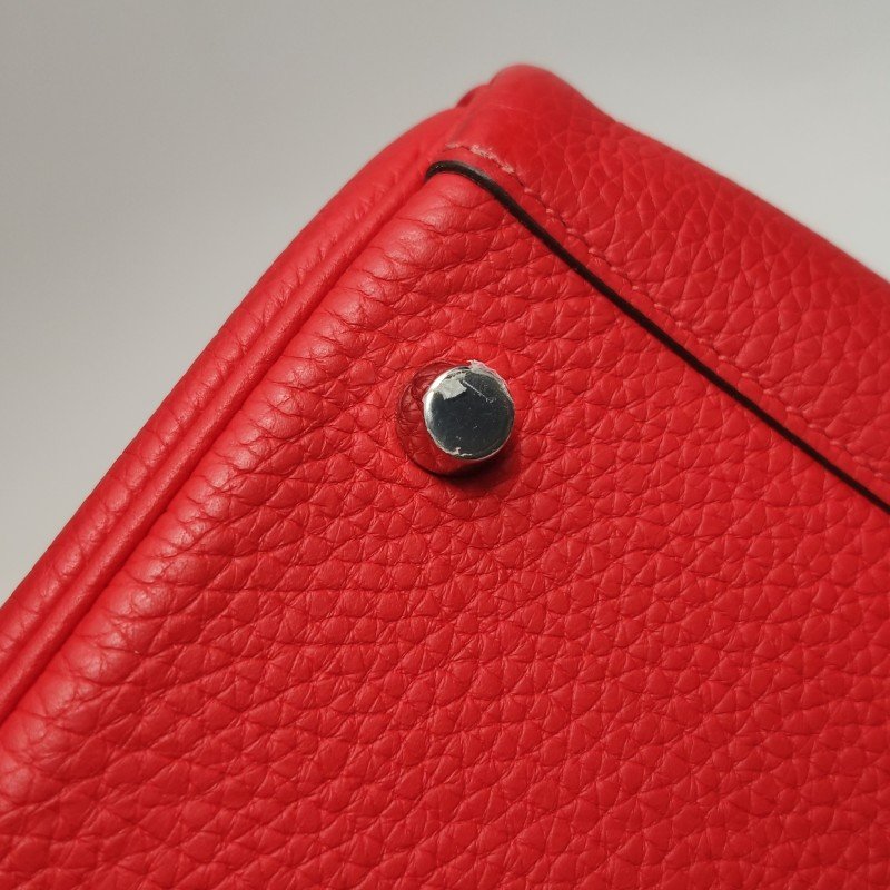 Hermes Lindy30旋扣單肩包Clemence(TC)牛皮銀扣S3心紅色D刻-14