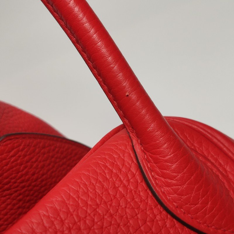 Hermes Lindy30旋扣單肩包Clemence(TC)牛皮銀扣S3心紅色D刻-19