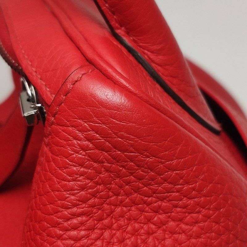 Hermes Lindy30旋扣單肩包Clemence(TC)牛皮銀扣S3心紅色D刻-25