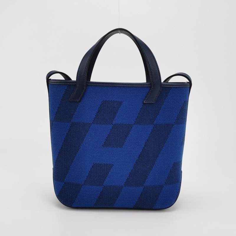 Hermes Cabas Hen Biais27單肩包Swift牛皮帆布73寶石藍藍色89黑色Z刻-4