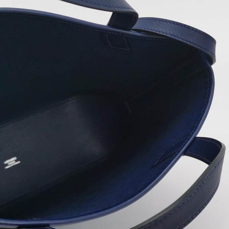 Hermes Cabas Hen Biais27單肩包Swift牛皮帆布73寶石藍藍色89黑色Z刻-6