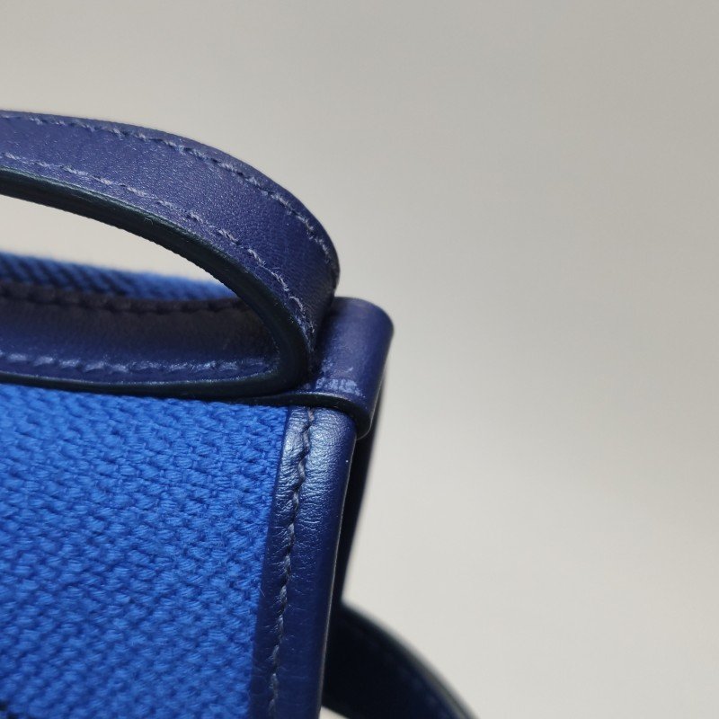 Hermes Cabas Hen Biais27單肩包Swift牛皮帆布73寶石藍藍色89黑色Z刻-17
