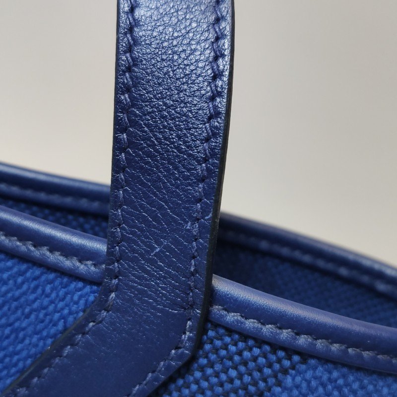 Hermes Cabas Hen Biais27單肩包Swift牛皮帆布73寶石藍藍色89黑色Z刻-23