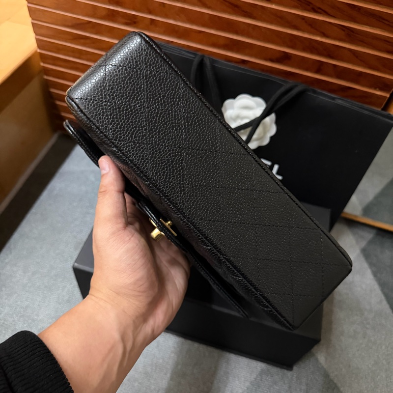 Chanel黑金CF23 經典LOGO菱格紋荔枝牛皮鏈帶肩背/斜背包 芯片款-2