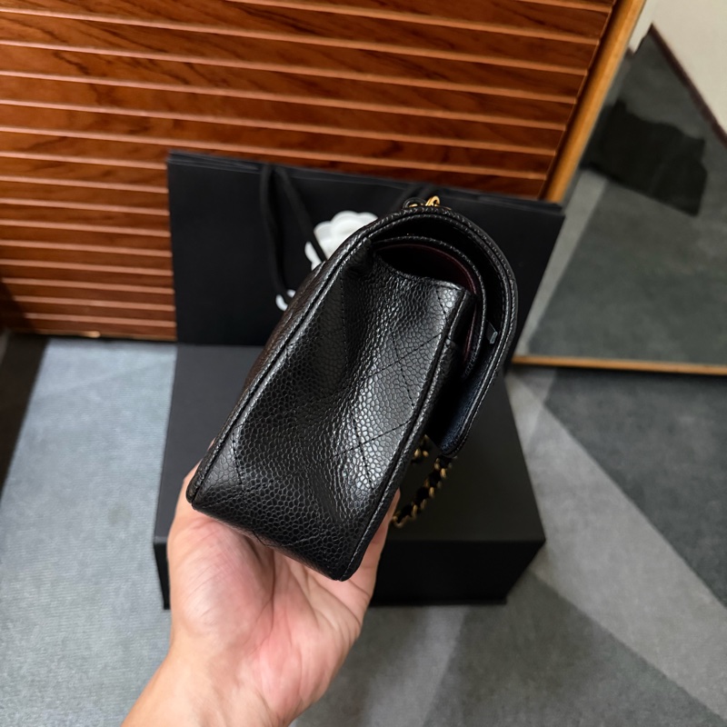 Chanel黑金CF23 經典LOGO菱格紋荔枝牛皮鏈帶肩背/斜背包 芯片款-3