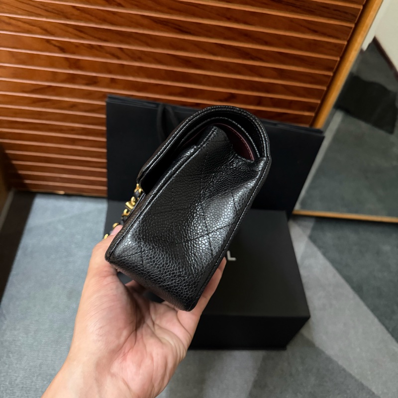 Chanel黑金CF23 經典LOGO菱格紋荔枝牛皮鏈帶肩背/斜背包 芯片款-4