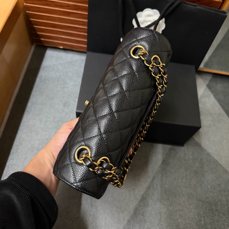 Chanel黑金CF23 經典LOGO菱格紋荔枝牛皮鏈帶肩背/斜背包 芯片款-5